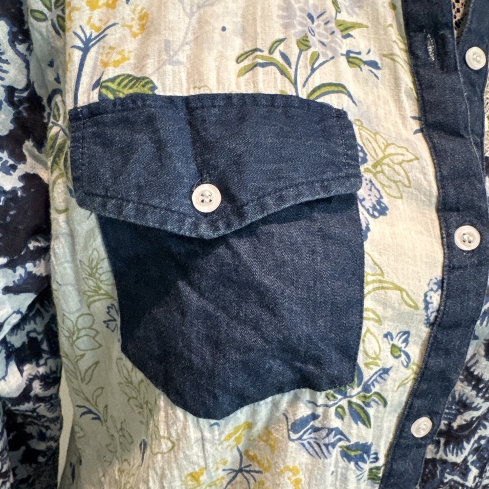 Vintage Gora‎ Button Up Blue Floral Peasant Top Lightweight Coastal Beach S - Picture 8 of 16